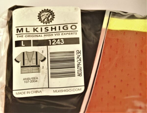 Reflective Vest ML Kishigo Class 3 Model 1243 Size L Orange Zip Front Pockets - Image 6