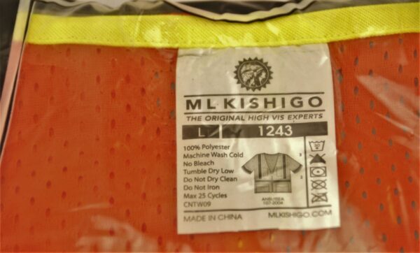 Reflective Vest ML Kishigo Class 3 Model 1243 Size L Orange Zip Front Pockets - Image 7