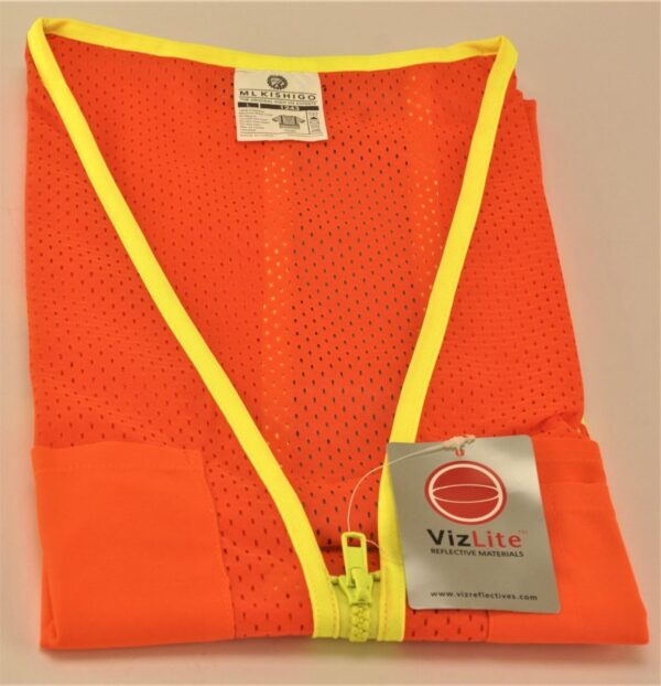 Reflective Vest ML Kishigo Class 3 Model 1243 Size L Orange Zip Front Pockets - Image 10