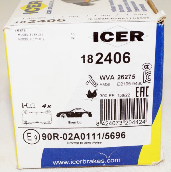 ICER 182406 Set of 4 Brake Pads fits select Tesla vehicles - Image 3