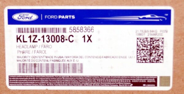 Genuine OEM KL1Z13008C Ford Passenger Right Headlight Assembly - Image 2