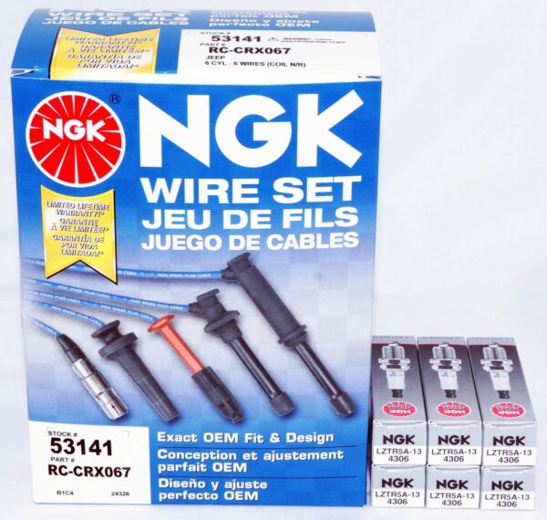 Set of 6 4306 NGK Spark Plugs LZTR5A-13 with 53141 NGK Ignition Wire Set CRX067 - Image 2