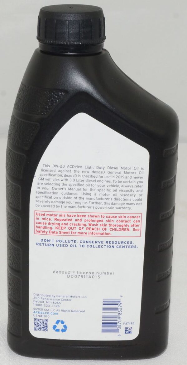 ACDelco Oil Change Kit 7 DexosD 0W-20 Engine Oil & 1 Filter 3.0L Duramax Diesel - Image 6