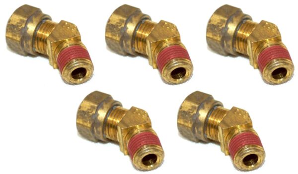 Lot of 5 VS279NTA-4-2 Brass Air Brake 45 Degree Elbow Fitting 1/4" Tube