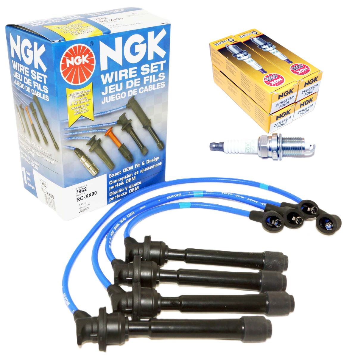 NGK Spark Plugs and Wire Set Kit for 07-12 Elantra 08-09 Spectra 10-11 Soul