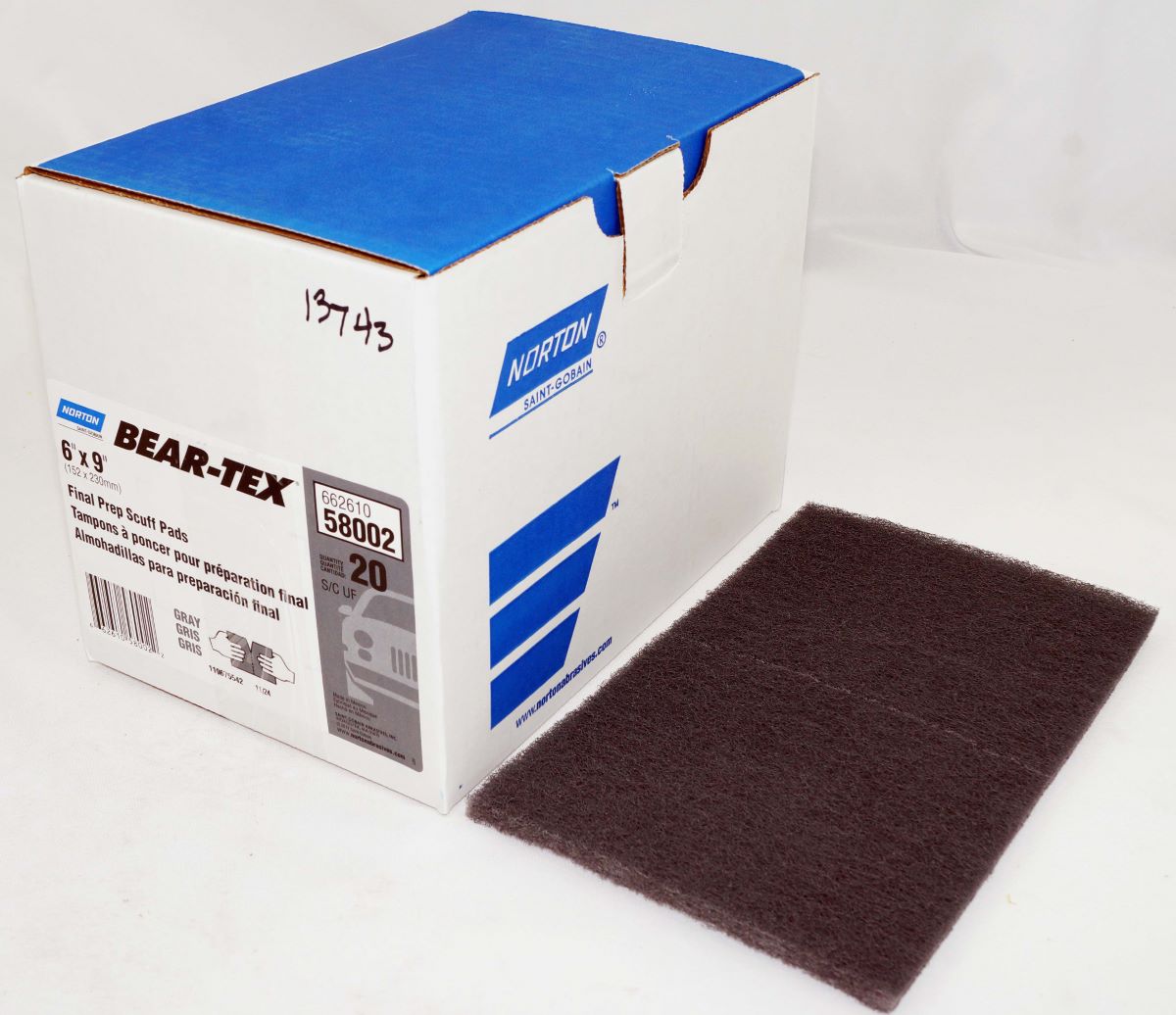 Norton Abrasives Bear-Tex 6 x 9 in Gray Non-Woven Perforated Hand Pad - 58002