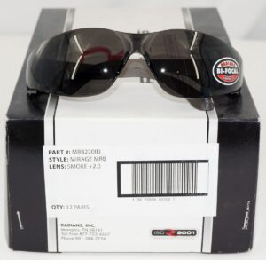 12 Pack MRB220ID RADIANS Mirage Bi-Focal Smoke Frame/Lens 2.0 Diopter ANSI Z87.1