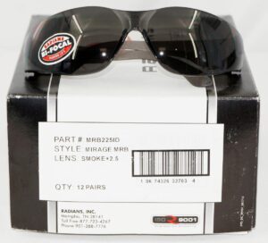 12 Pack MRB225ID RADIANS Mirage Bi-Focal Smoke Frame/Lens 2.5 Diopter ANSI Z87.1