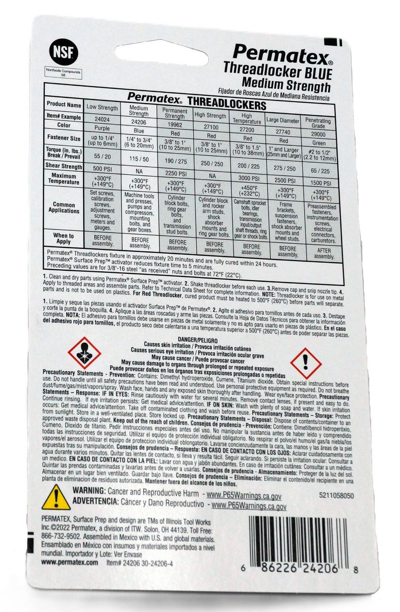 6 Pack of Permatex 24206 Medium Strength Threadlocker Blue 2.5ml - Image 3