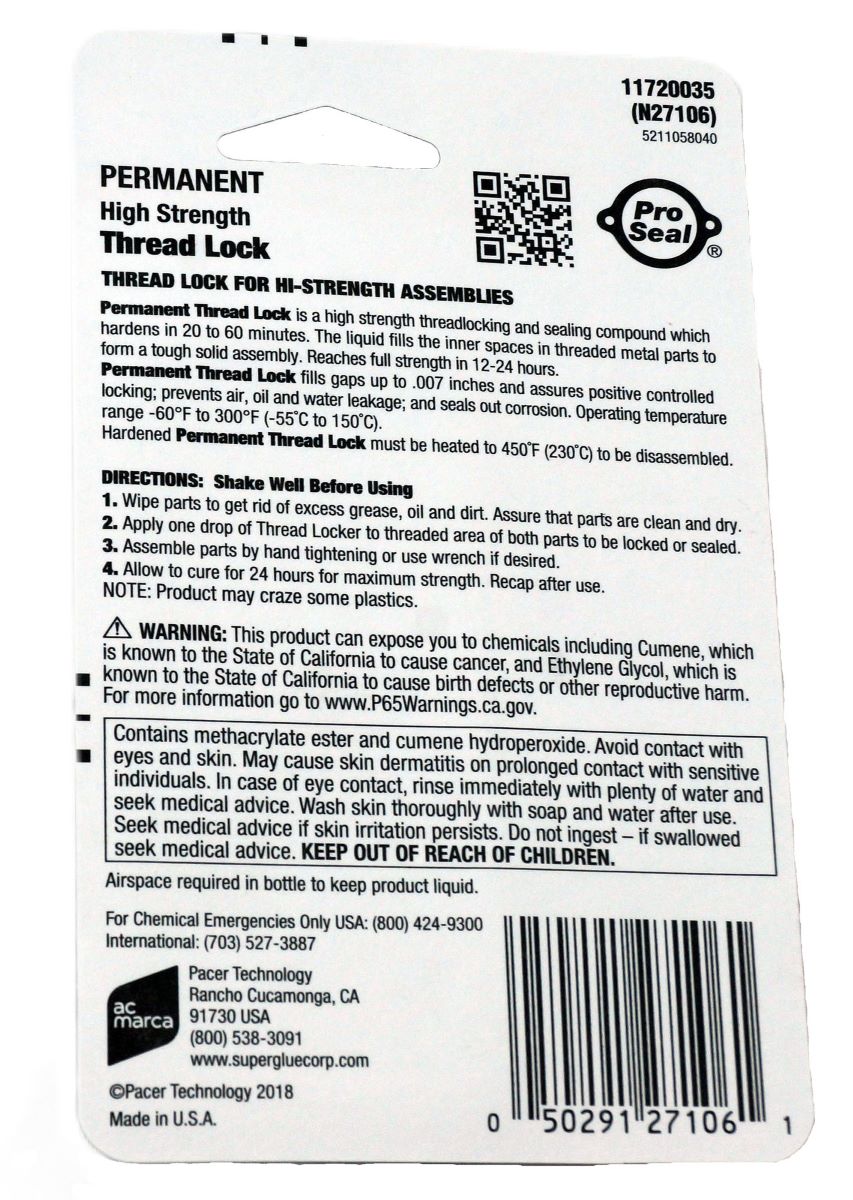 Pro-Seal 27106 High Strength Permanent Threadlocker Red 6ml - Image 2