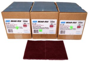 3 Pack 58000 Norton Abrasives Bear-Tex 6” x 9” Maroon Non-Woven Perforated Pad