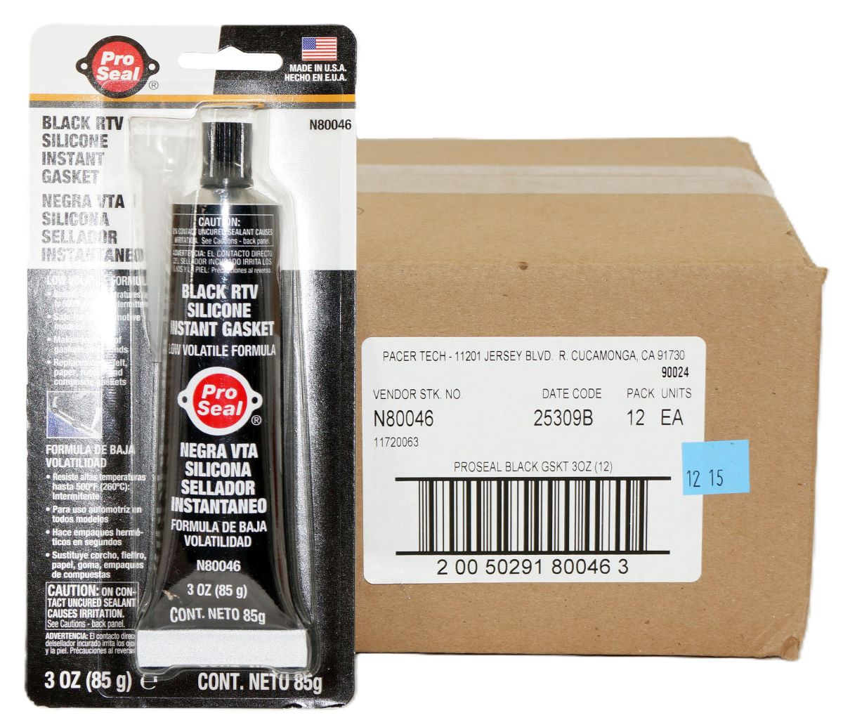 12 Pack of Pro-Seal 80046 Black RTV Silicone Instant Gasket 3oz