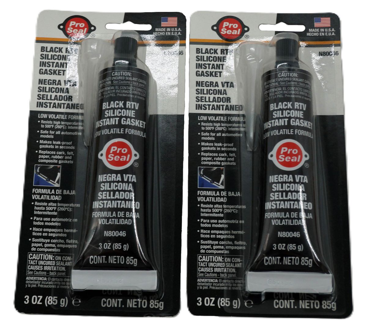 2 Pack of Pro-Seal 80046 Black RTV Silicone Instant Gasket 3oz