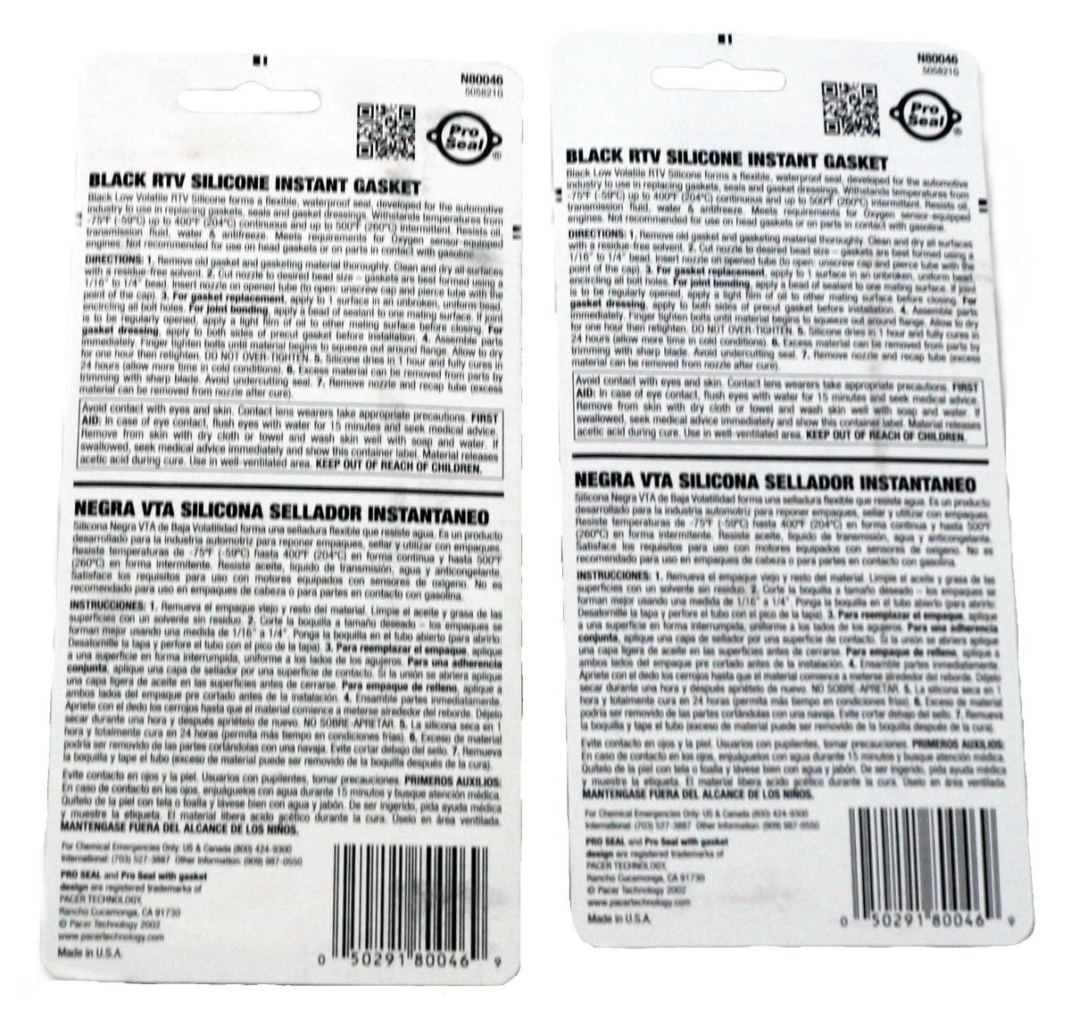 2 Pack of Pro-Seal 80046 Black RTV Silicone Instant Gasket 3oz - Image 2