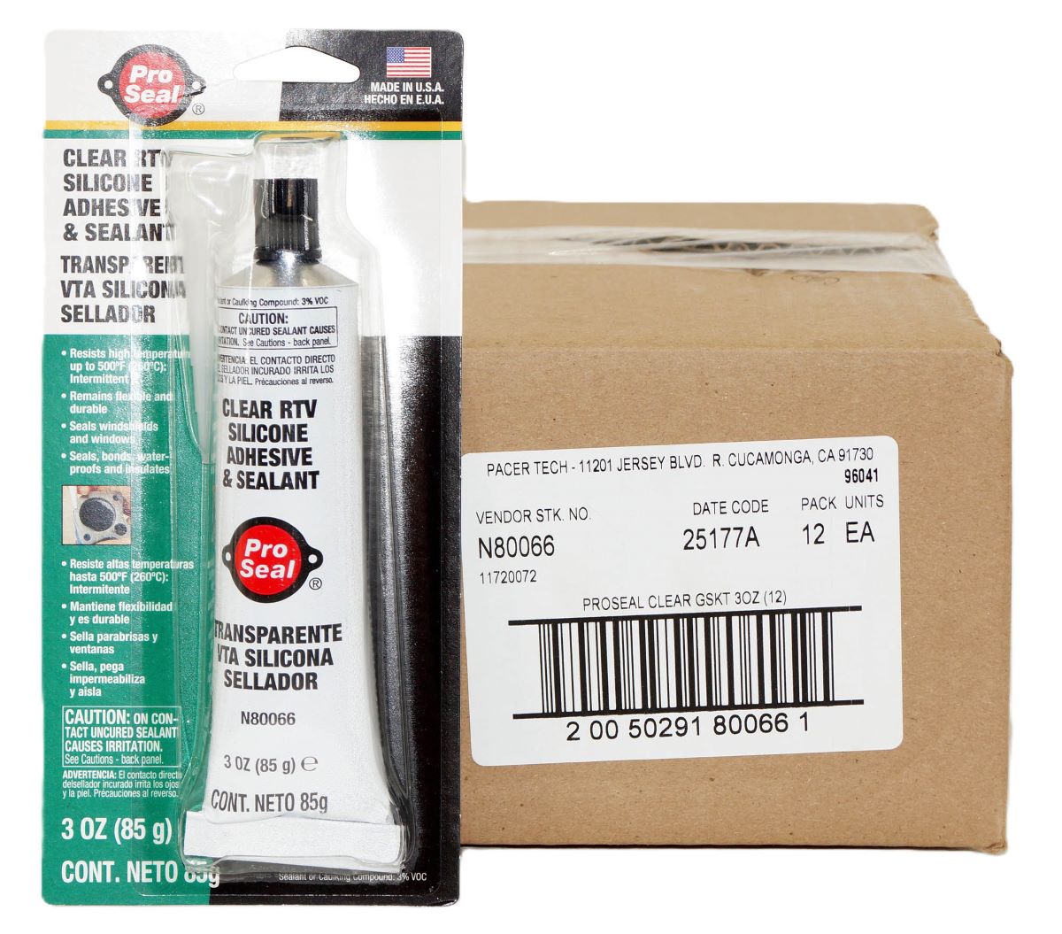 12 Pack of Pro-Seal 80066 Clear RTV Silicone Adhesive and Sealant 3oz