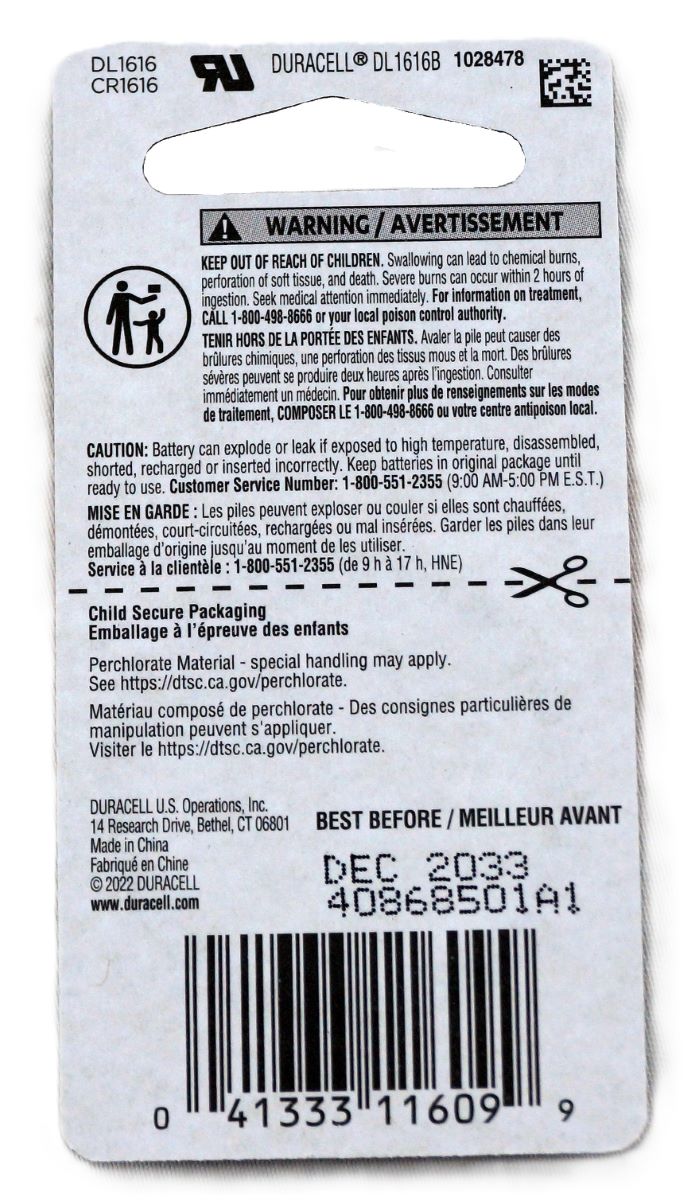 3V Duracell Lithium Coin Keyless Remote Battery 1616 - Image 2