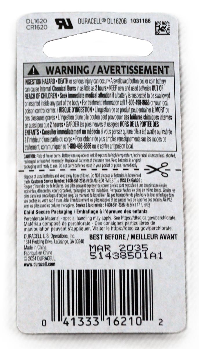 Duracell 3V Lithium Coin Keyless Remote Battery 1620 - Image 2