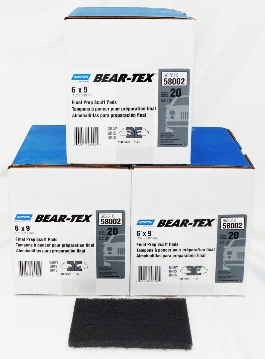 3 Pack Norton Abrasives Bear-Tex 6 x 9 in Gray Non-Woven Hand Pad - 58002
